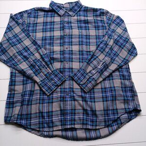 IZOD Blue Gray Plaid Flannel Shirt XL Button Front Long Sleeve Casual